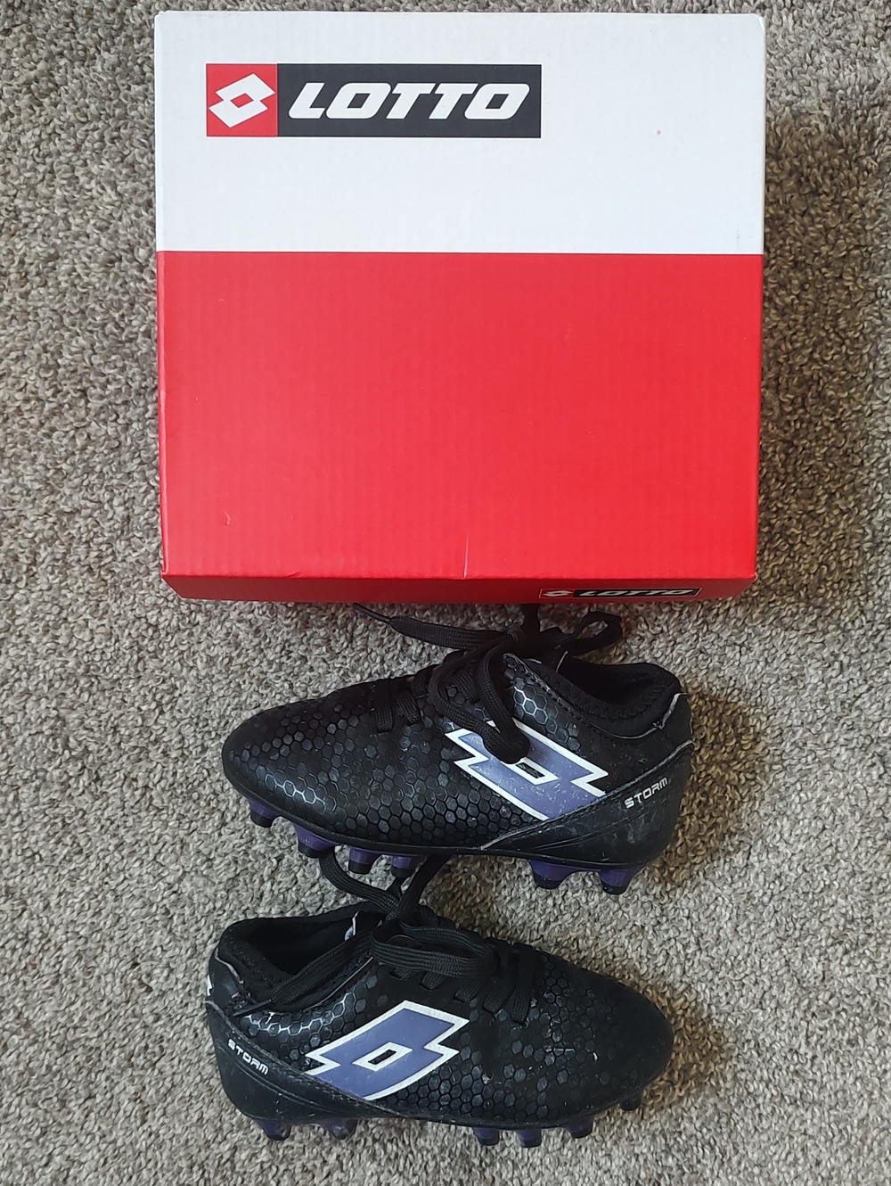 Lotto Storm Girls Black/Purple Size 8 Firm Ground Soccer Cleats In Original Box